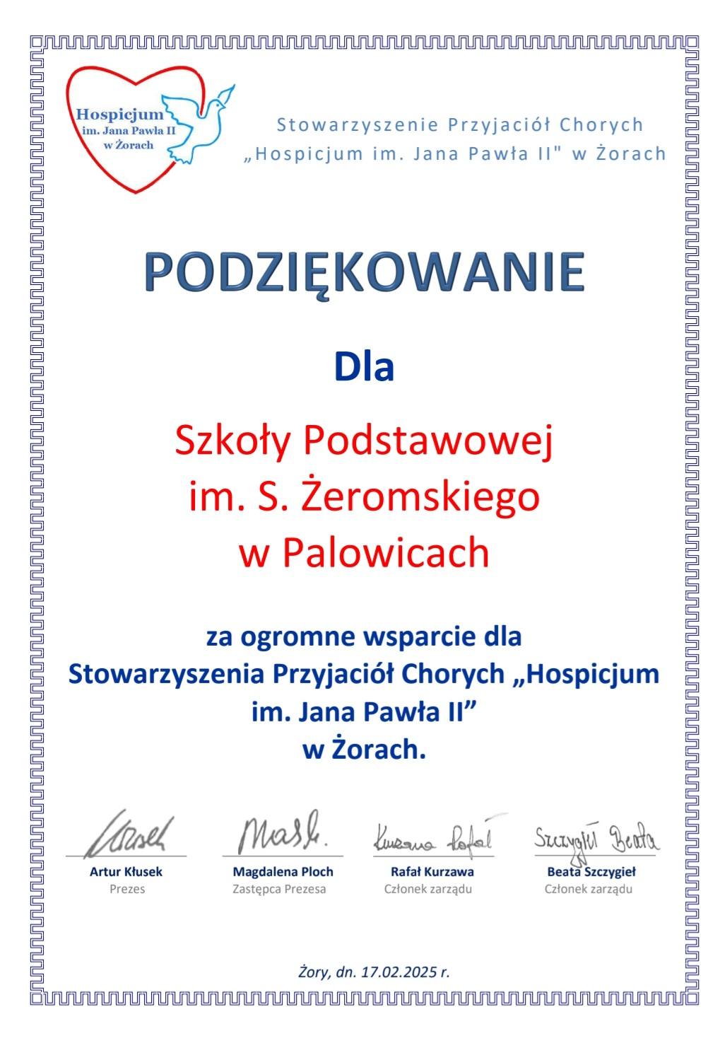 Podziękowania za zbiórkę
